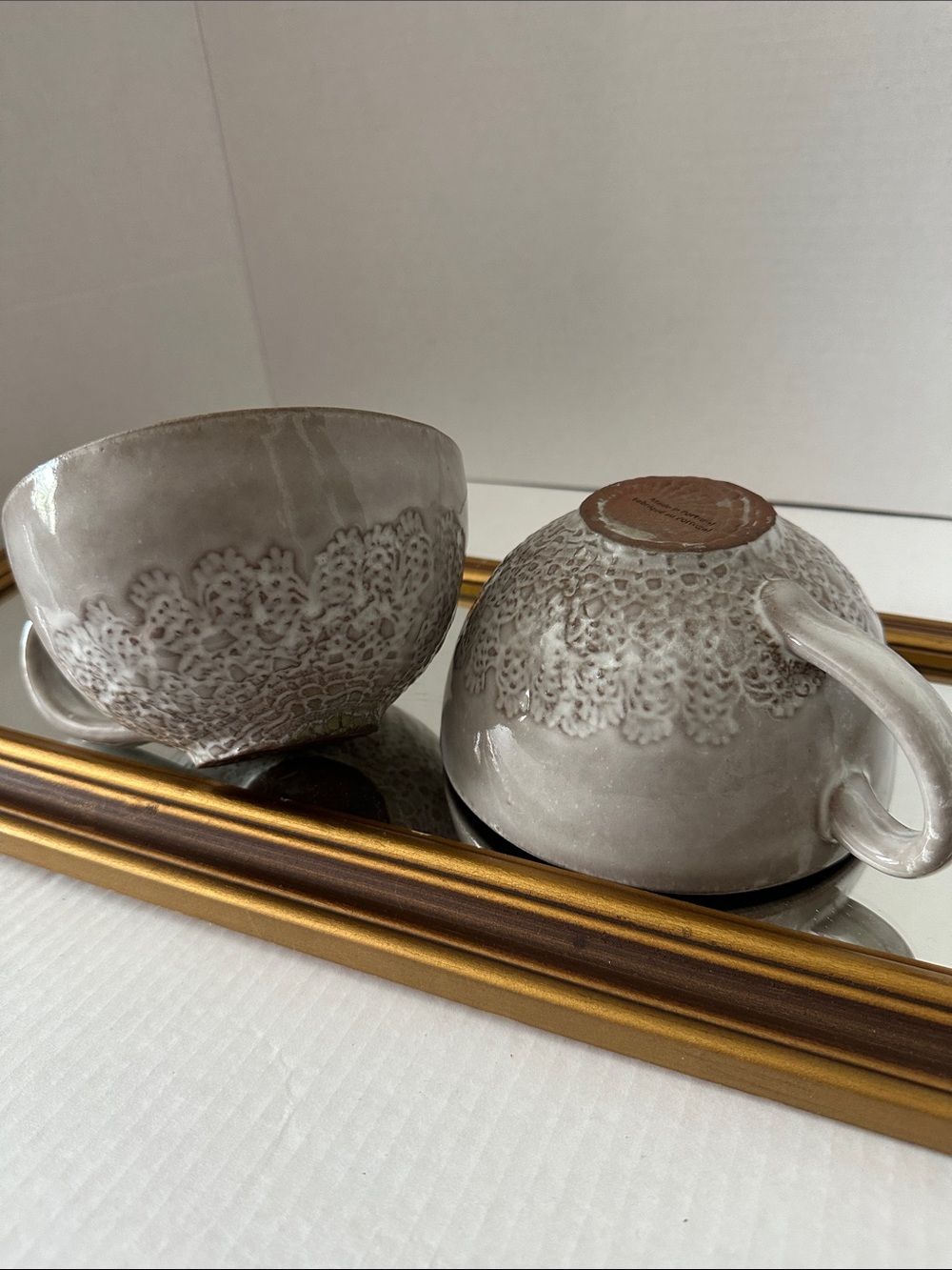 Handcrafted Lace-Pattern Ceramic Large Soup Cup Set